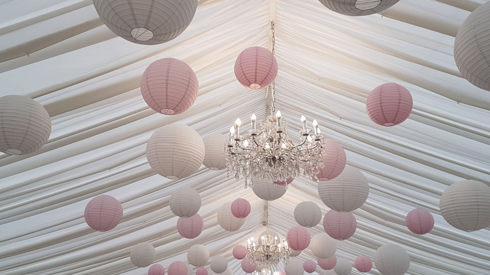 Pink and white paper on sale lanterns